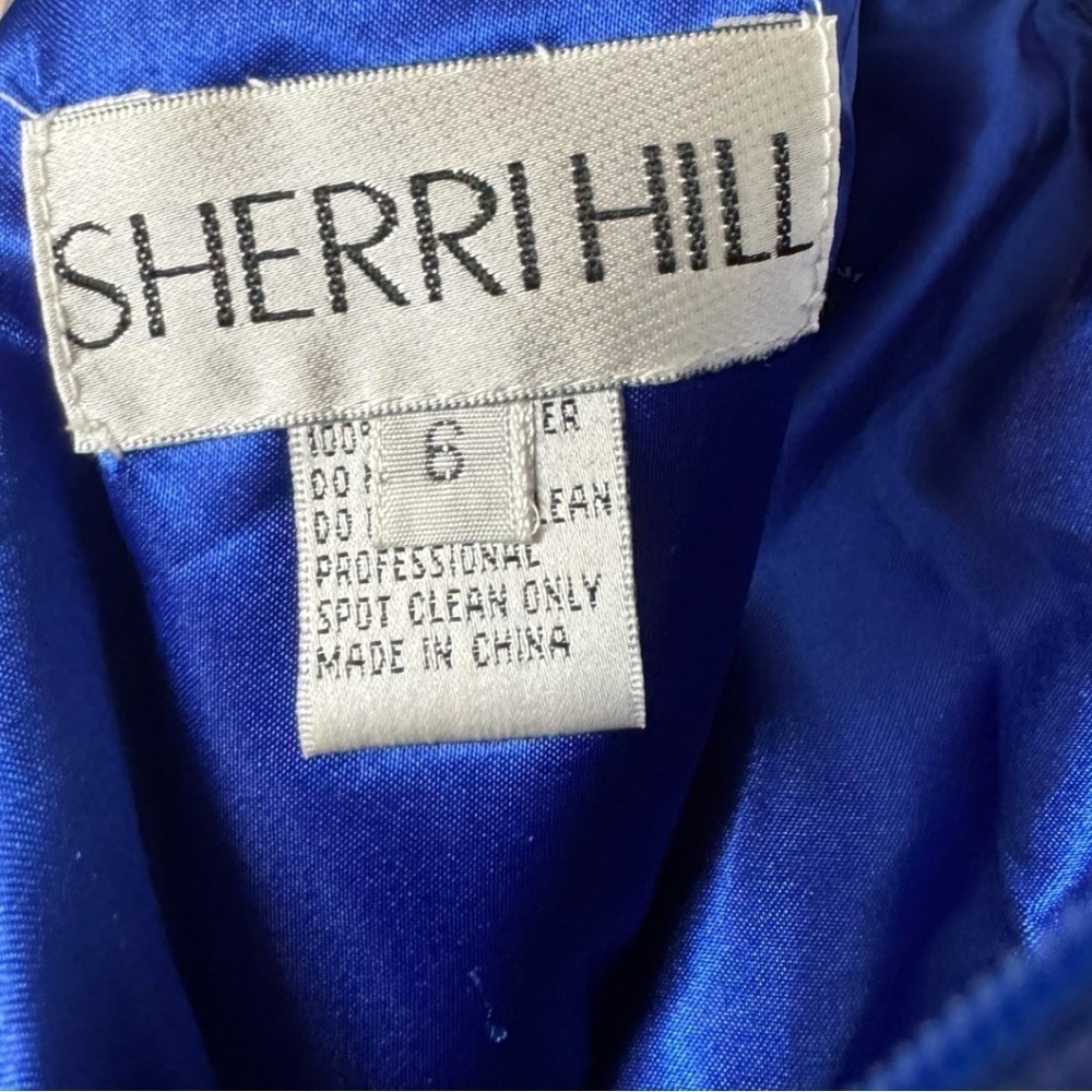 Sherri Hill Royal Blue Strapless Beaded Ruffle Hi-Low Gown Dress Size 6 - Picture 4 of 5